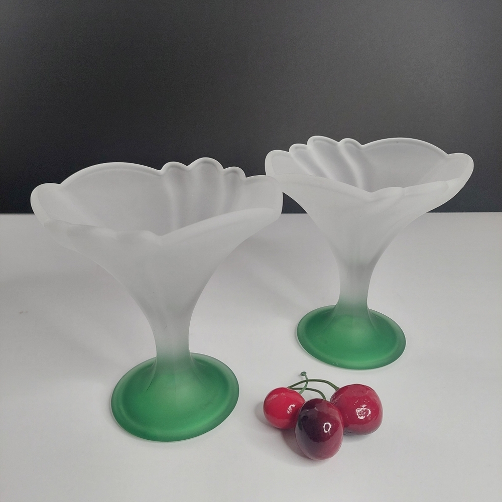Vintage Borgonovo Italy Frosted Tulip Sundae Glasses - Set of 2